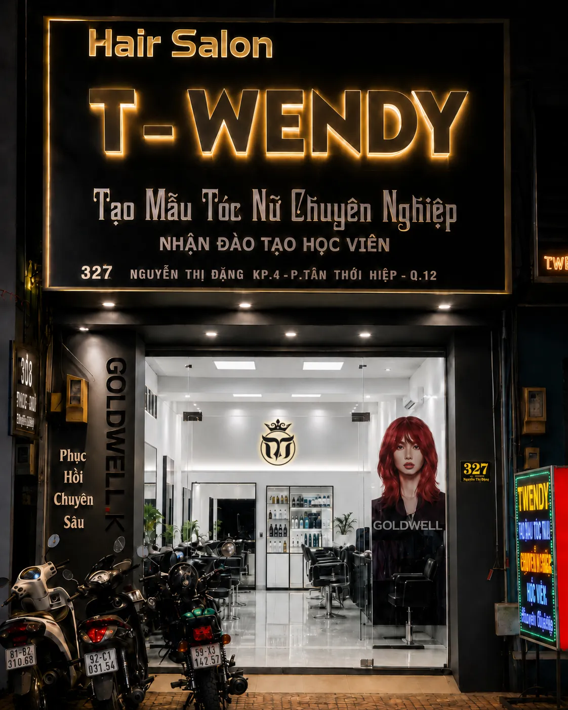Không gian thiết kế mặt tiền hiện đại và sang trọng của Twendy Hair Salon